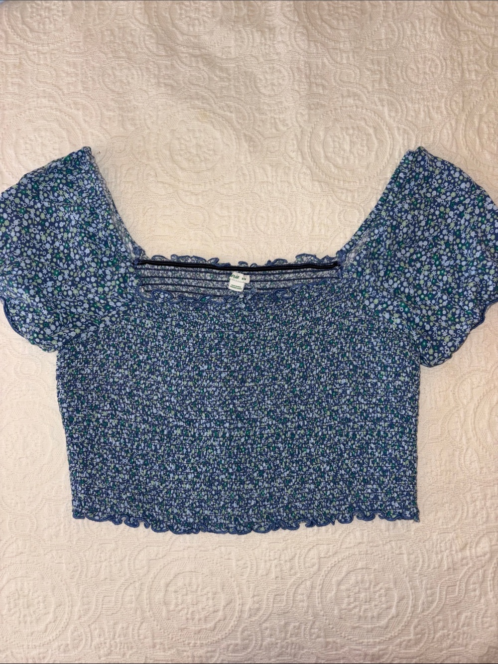 Aerie Blue Floral Smocked Crop Top